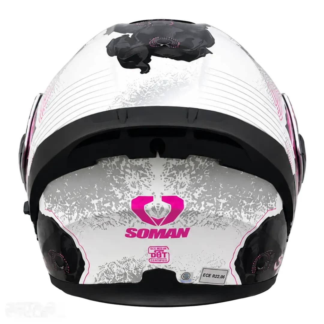 کلاه کاسکت فک متحرک دخترانه سومان مدل SM955-S PEONY WHITE PINK — تصویر ۴