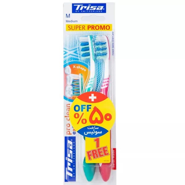 مسواک تریزا مدل pro clean extra با برس متوسط بسته 2 عددی — تصویر ۲
