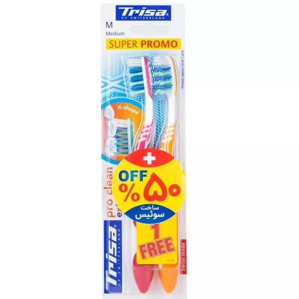 مسواک تریزا مدل pro clean extra با برس متوسط بسته 2 عددی — تصویر ۳
