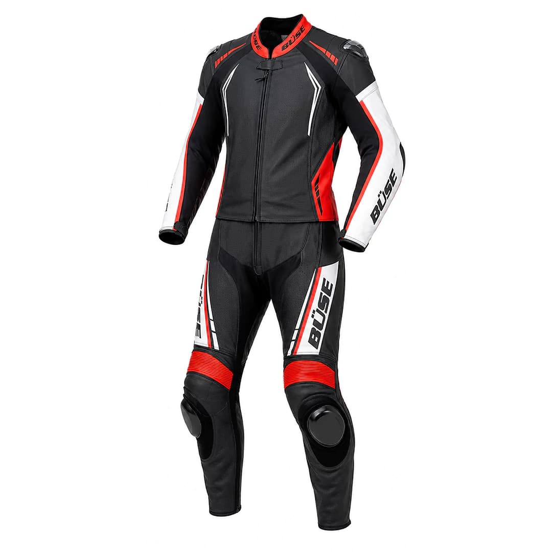 لباس ریسی دو تیکه بوز مدل چرمی BLACK WHITE RED
