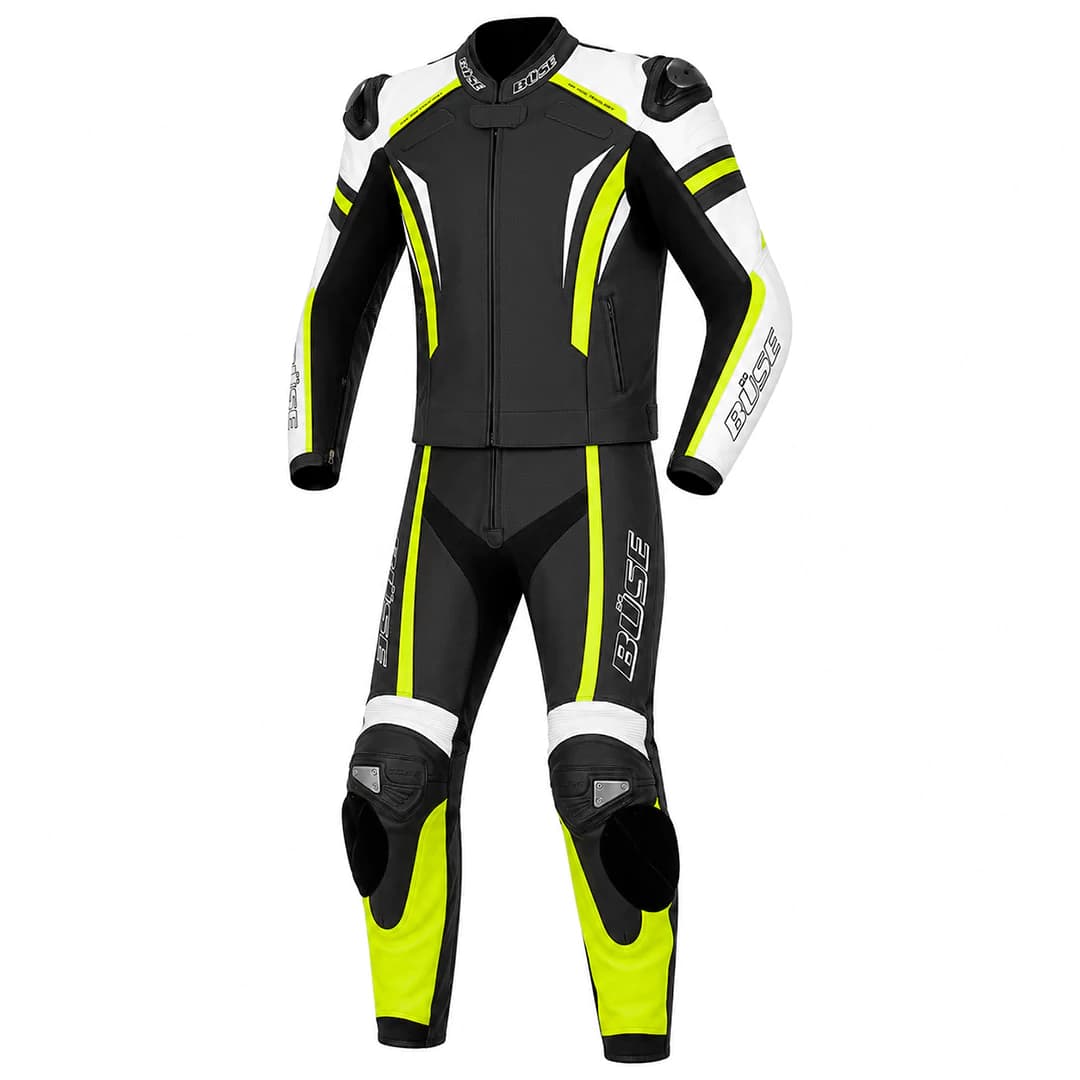 لباس ریسی دو تیکه بوز مدل چرمی BLACK WHITE GREEN