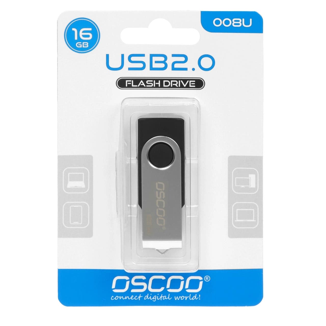 OSCOO 008U USB2.0 Flash Memory-16GB نقره ای مشکی (گارانتی پاسارگاد)