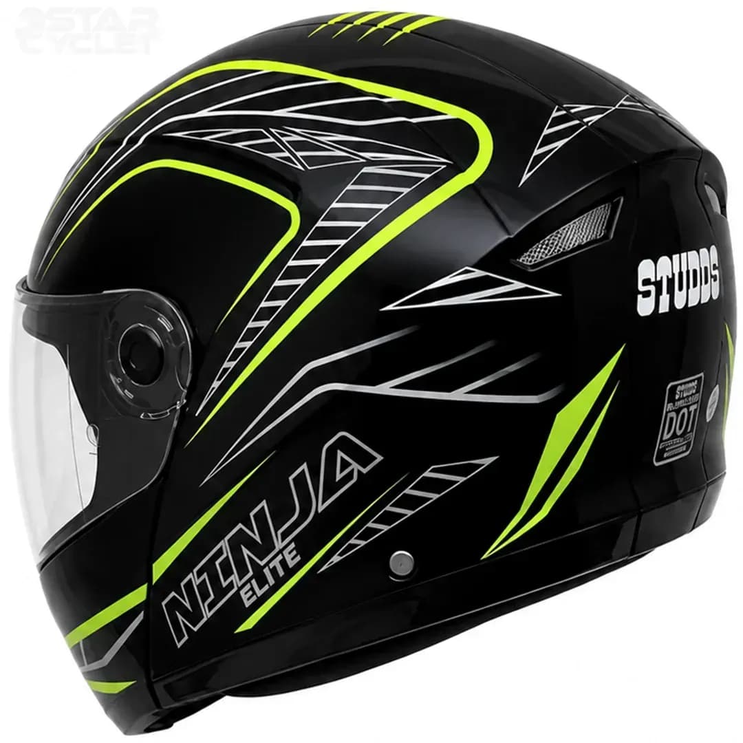 کلاه کاسکت فک متحرک استادز مدل NINJA ELITE BLACK GREEN WHITE — تصویر ۴