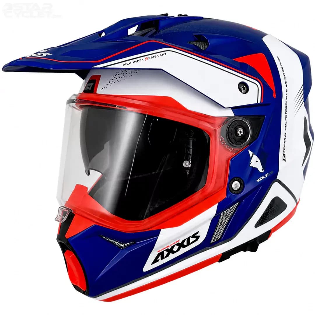 کلاه کاسکت ادونچری اکسیس مدل WOLF DS ROADRUNNER C7 BLUE WHITE ORANGE