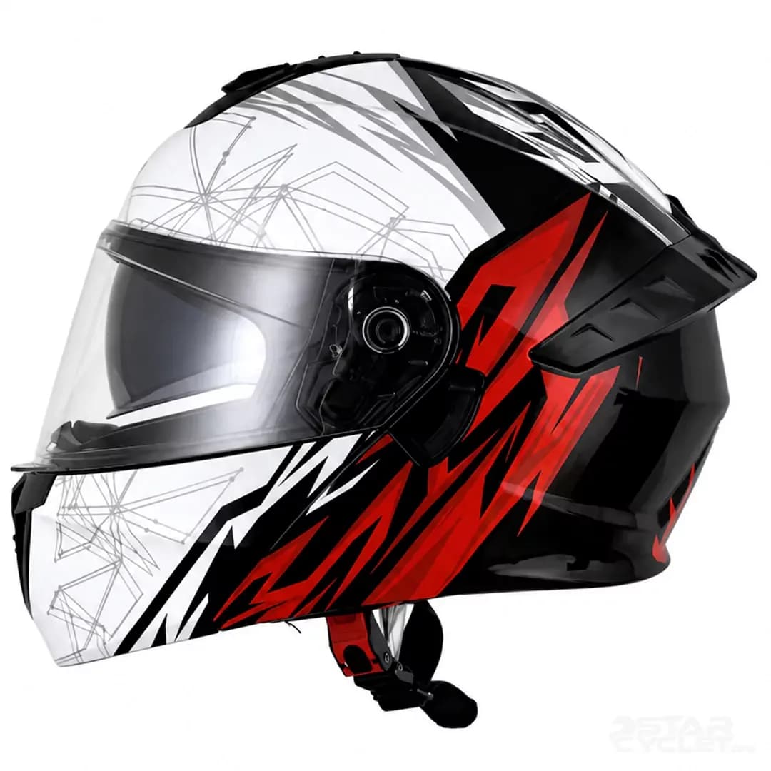 کلاه کاسکت فک متحرک زیزو مدل 1900PLUS WHITE BLACK RED — تصویر ۴