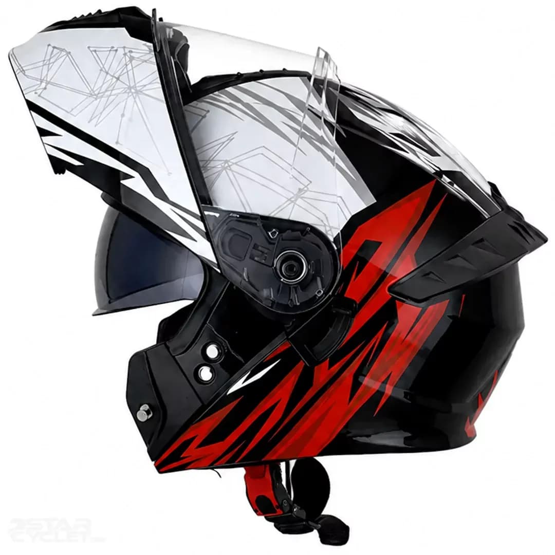 کلاه کاسکت فک متحرک زیزو مدل 1900PLUS WHITE BLACK RED — تصویر ۳