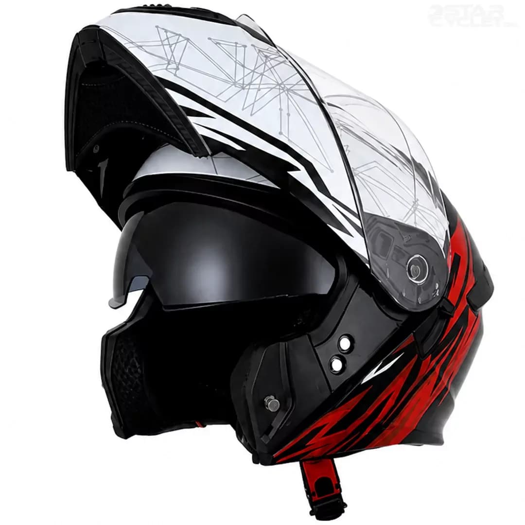 کلاه کاسکت فک متحرک زیزو مدل 1900PLUS WHITE BLACK RED — تصویر ۲