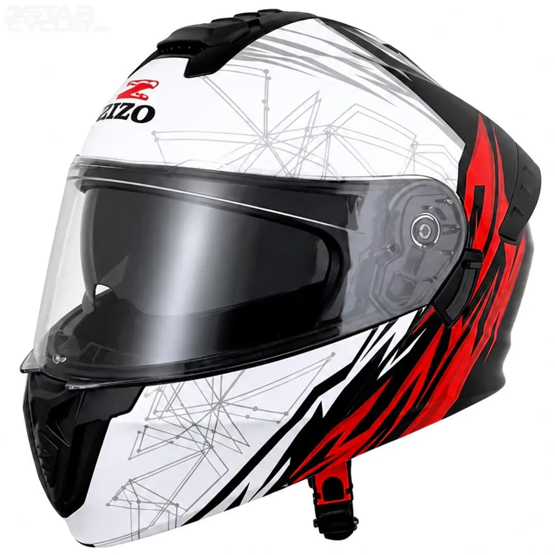 کلاه کاسکت فک متحرک زیزو مدل 1900PLUS WHITE BLACK RED