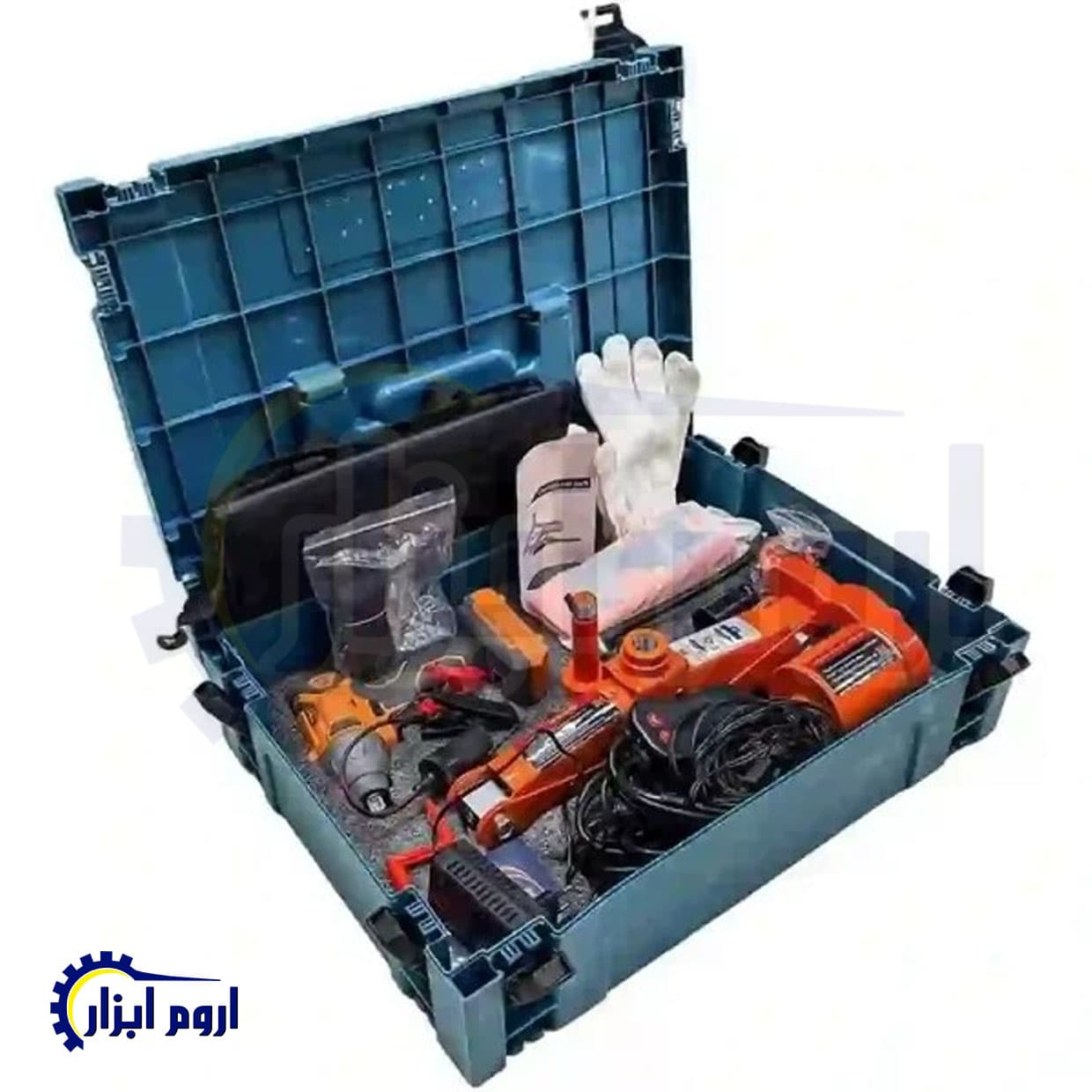کیت 3 عددی ماشین جک برقی، بکس شارژی و کمپرسور فندکی پی ام آنکور — تصویر ۳