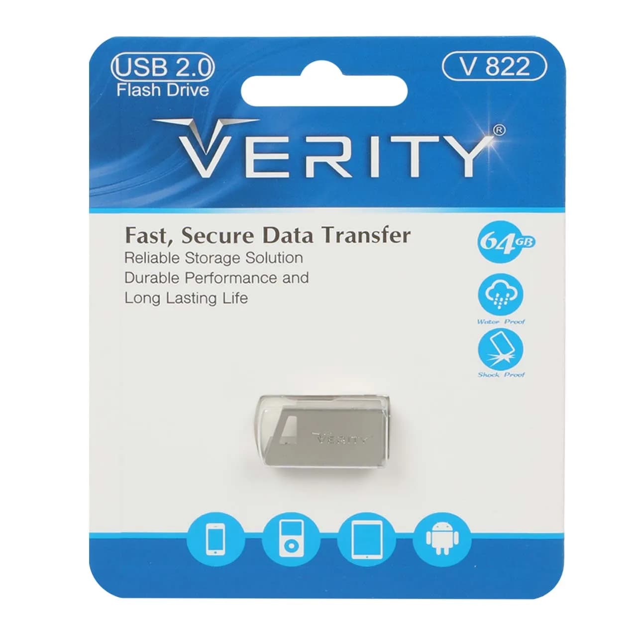 Verity V822 USB2.0 Flash Memory – 64GB نقره ای (گارانتی آسان سرویس)