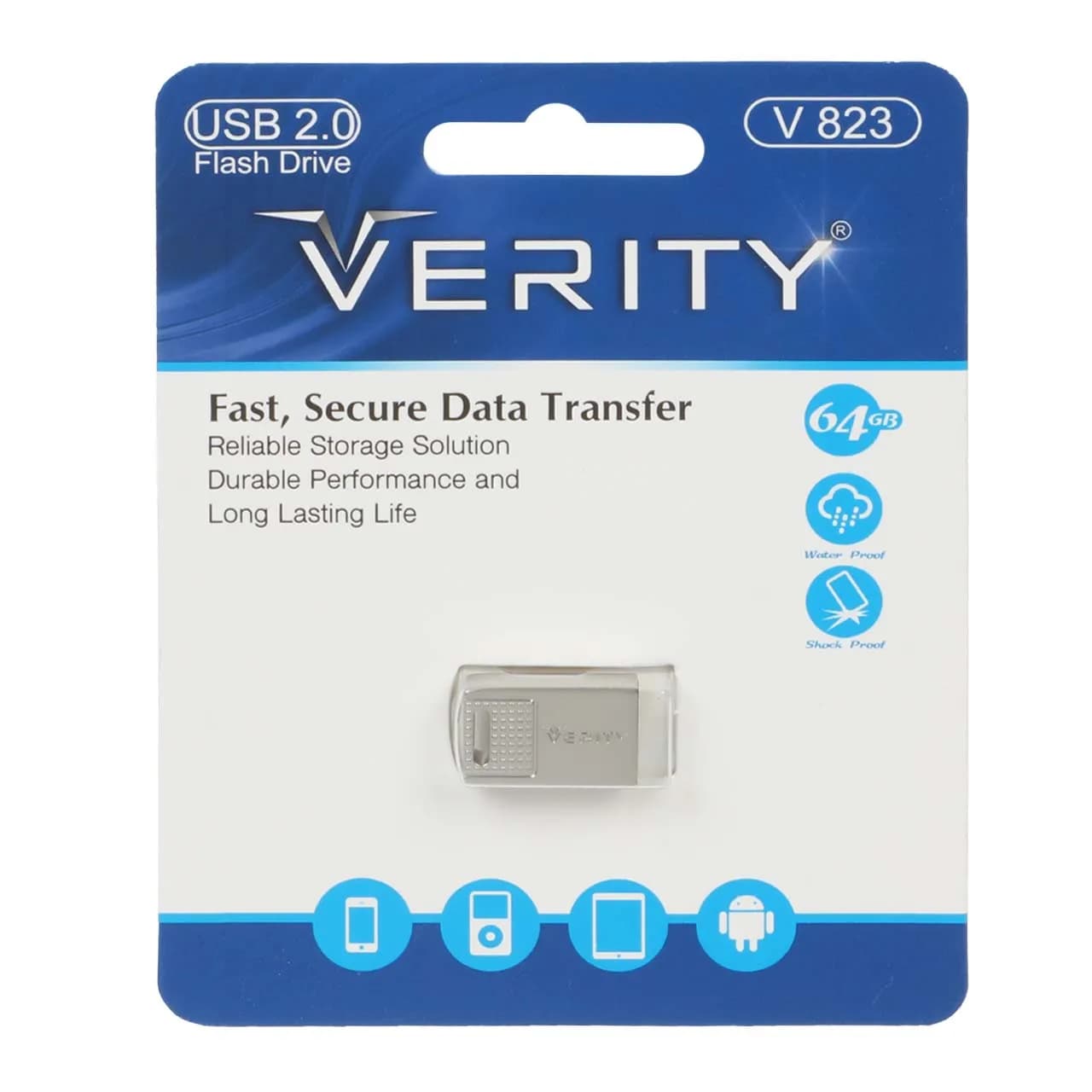 Verity V823 USB2.0 Flash Memory – 64GB نقره ای (گارانتی آسان سرویس)