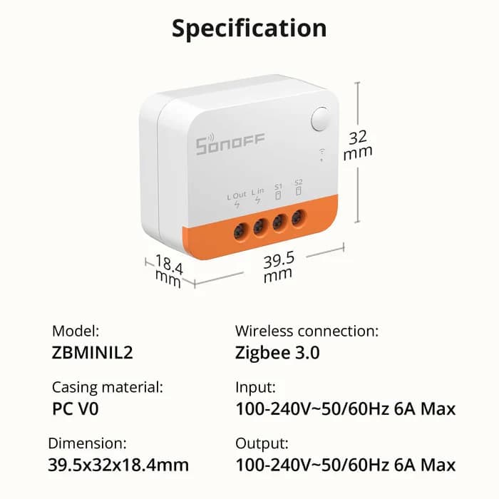 رله سوئیچ هوشمند تک کانال زیگبی SONOFF مدل ZBMINI-L2 — تصویر ۲
