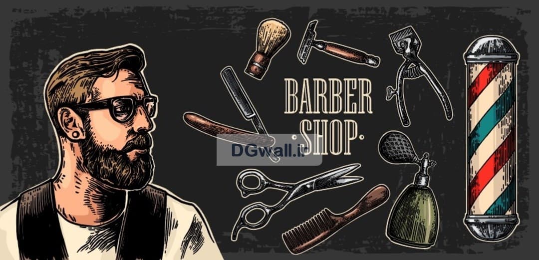 پوستر دیواری آرایشگاه مردانه طرح مرد ریش دار و ابزار آرایشگری JBSM0029 — تصویر ۲