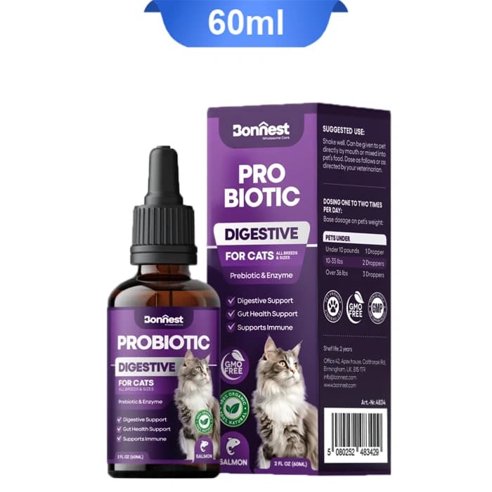 قطره پروبیوتیک گربه بونست برای بهبود عملکرد گوارش طعم ماهی سالمون وزن 60 میلی لیتر Bonnest Probiotic