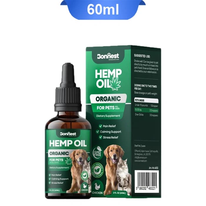 قطره آرامبخش و تسکین درد سگ و گربه بونست حاوی شاهدانه طعم مرغ وزن 60 میلی لیتر Bonnest Hemp Oil