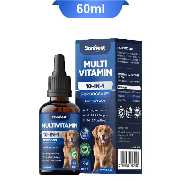 قطره مولتی ویتامین سگ بونست مدل 10 در 1 طعم گوشت گاو وزن 60 میلی لیتر Bonnest Multivitamin