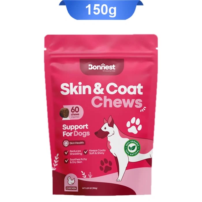 مکمل جویدنی سگ بونست برای پوست و مو مدل اسکین اند کوات طعم مرغ (60عددی) Bonnest Skin & Coat Chews