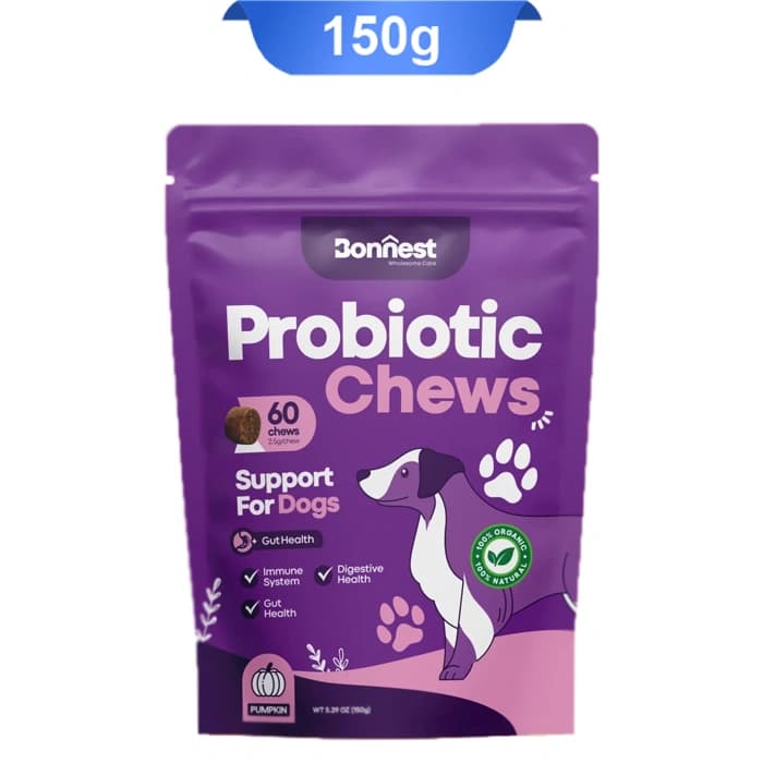 مکمل جویدنی سگ بونست پروبیوتیک برای تقویت روده طعم کدو تنبل وزن 150 گرم Bonnest Probiotic Chews