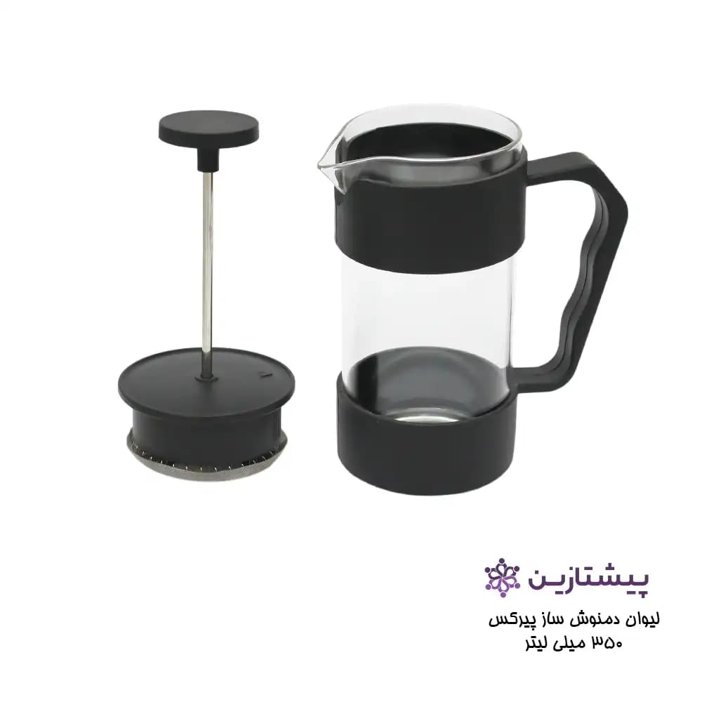 لیوان فرنچ پرس پیرکس مشکی 350 میلی لیتر مدل COFFI MAKER P7 — تصویر ۲