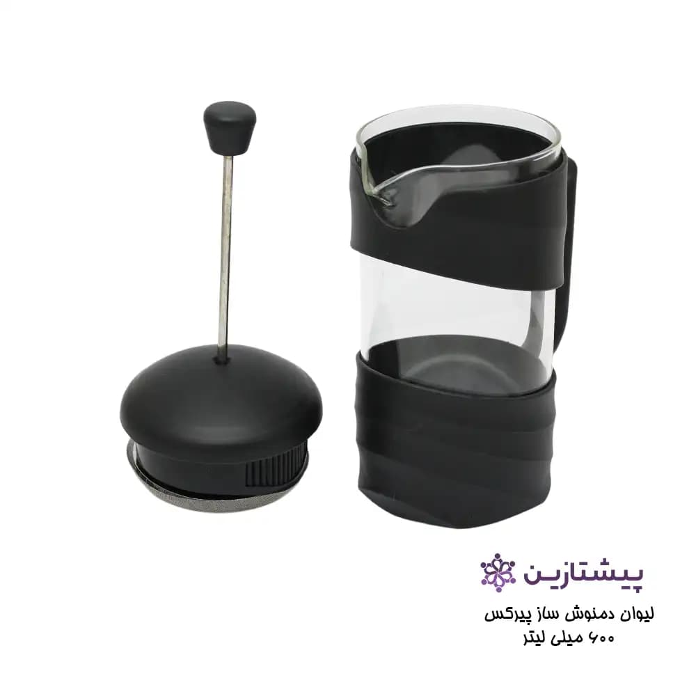 لیوان فرنچ پرس پیرکس مشکی 600 میلی لیتر مدل COFFI MAKER P3 — تصویر ۲