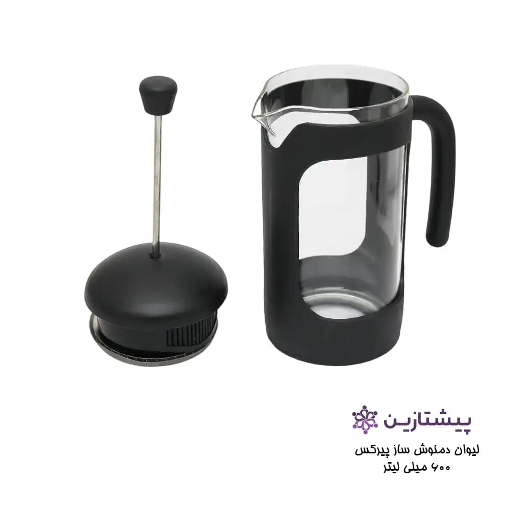 لیوان فرنچ پرس پیرکس مشکی 600 میلی لیتر مدل COFFI MAKER P1 — تصویر ۲