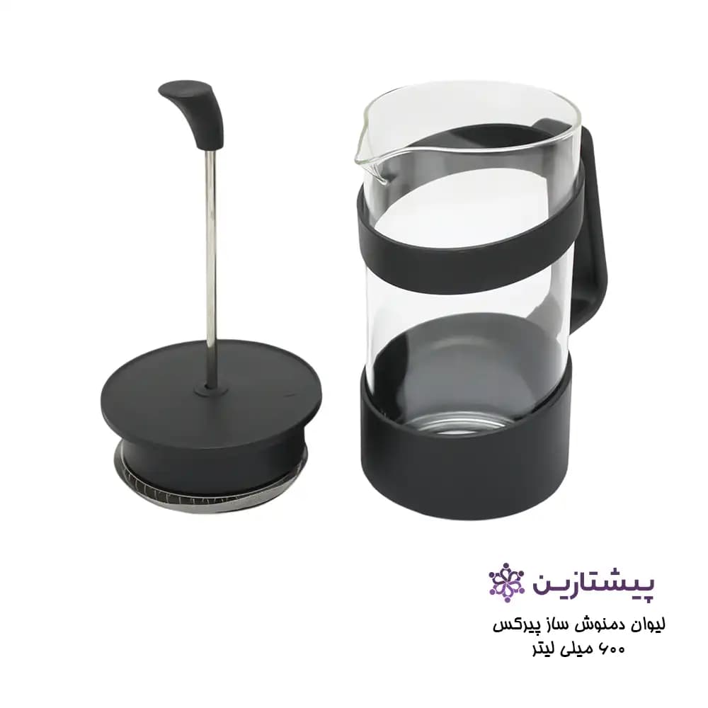 لیوان فرنچ پرس پیرکس مشکی 600 میلی لیتر مدل COFFI MAKER P2 — تصویر ۲