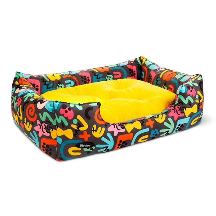 جای خواب سگ و گربه نیناپت مدل منحنی جنس پارچه مبلی درجه یک تشک رنگ زرد (سایز 1) کد 2383
