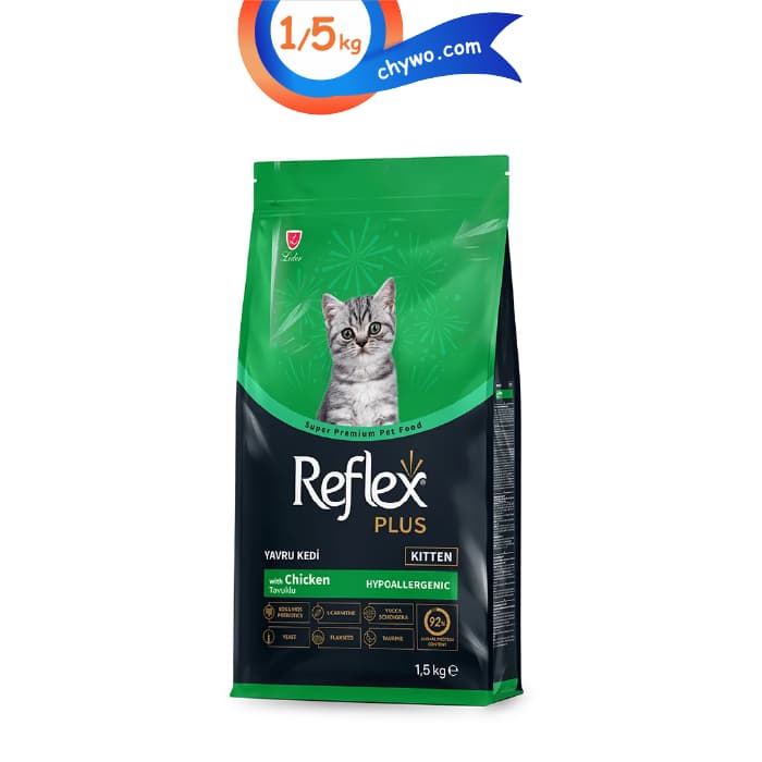 غذای خشک بچه گربه رفلکس پلاس طعم مرغ مدل کیتن هایپوآلرژنیک وزن 1/5 کیلوگرم Reflex Kitten Hypoallergenic Chicken