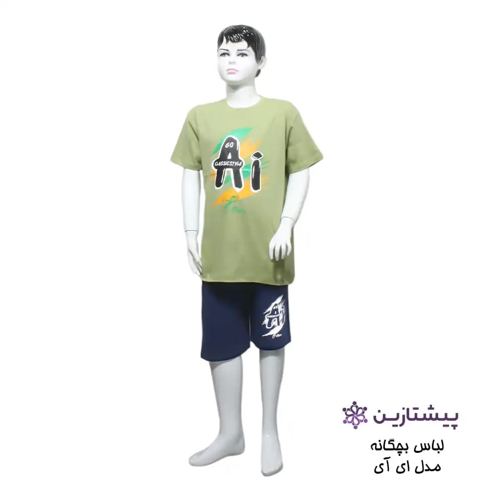 ست بلوز و شلوارک پسرانه مدل ai زیتونی سایز 60 و 65