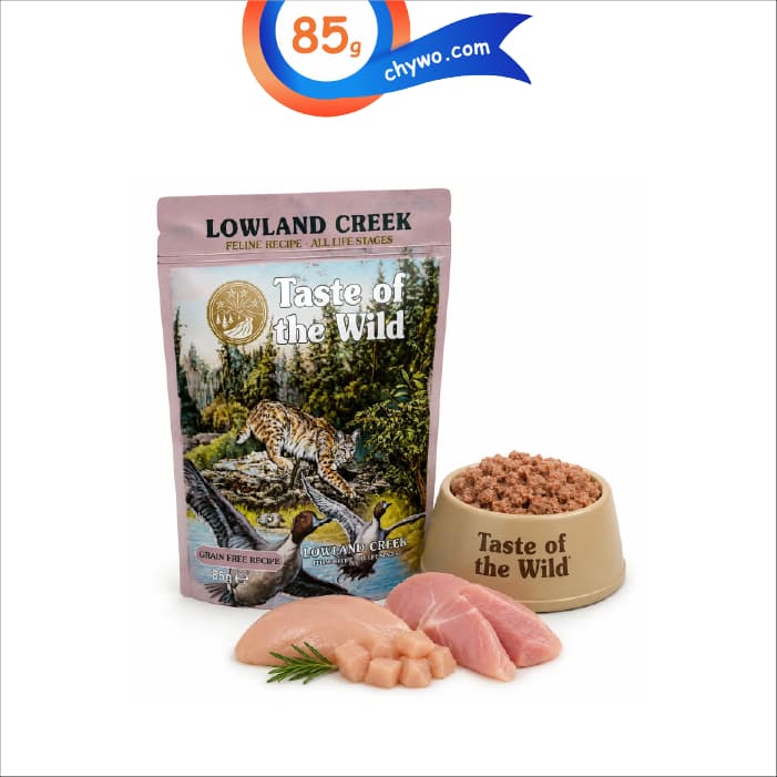 پوچ گربه تیست آف د وایلد طعم بلدرچین و اردک وزن 85 گرم Taste Of The Wild Lowland Creek