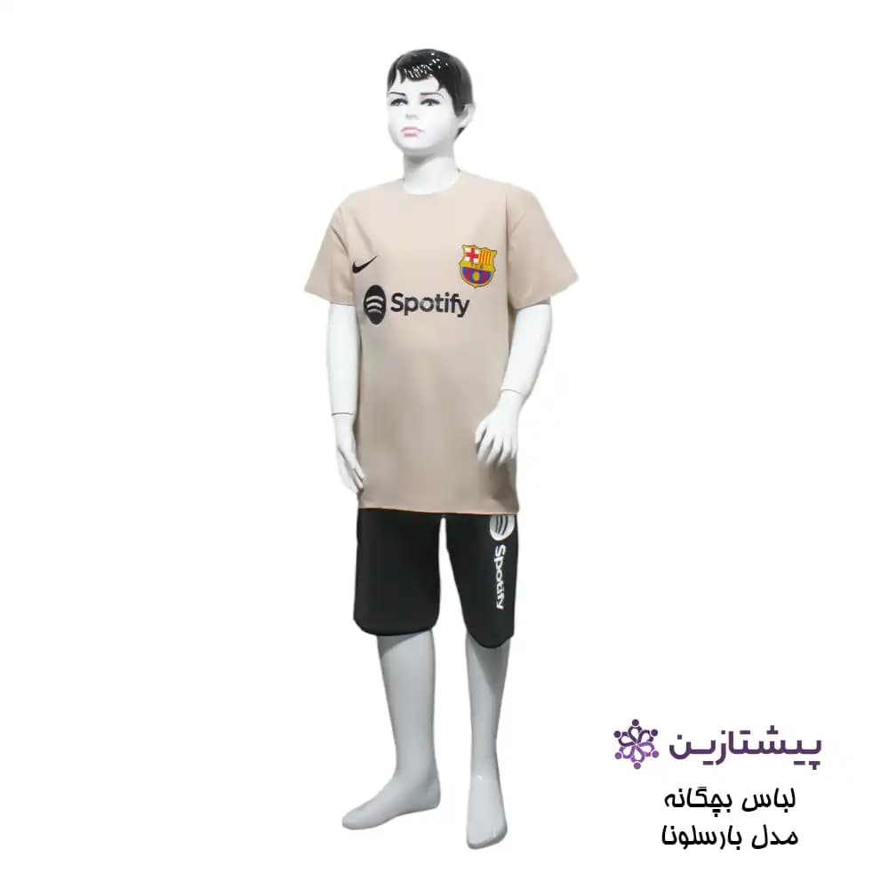 ست تیشرت و شلوارک پسرانه مدل بارسلونا کرم سایز 60 و 65 — تصویر ۲