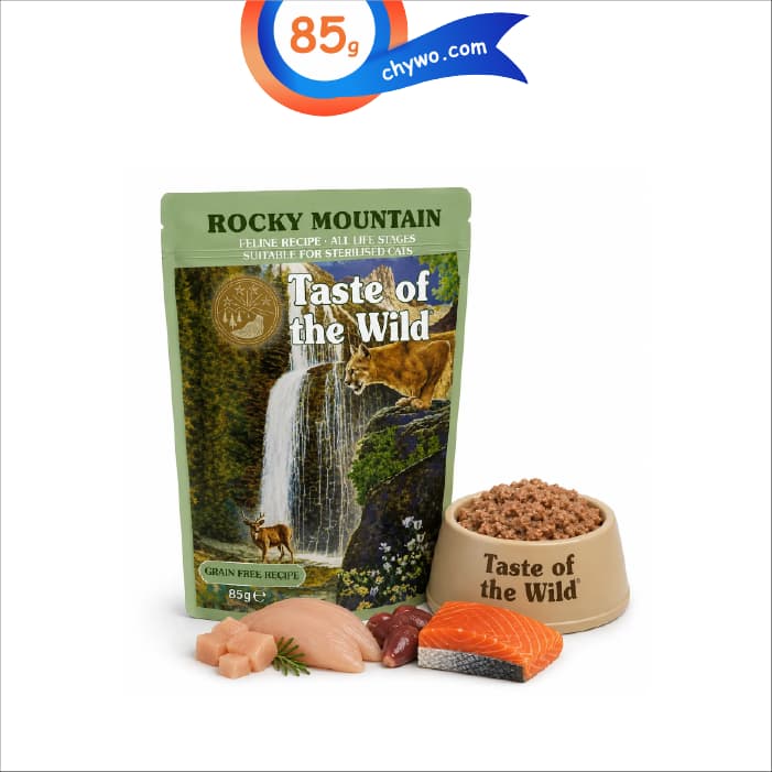 پوچ گربه عقیم تیست آف د وایلد طعم سالمون دودی و گوزن وزن 85 گرم Taste Of The Wild Rocky Mountain