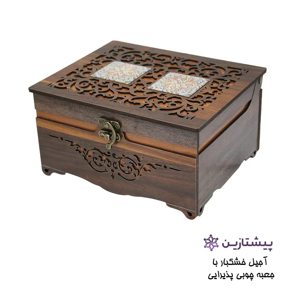 آجیل و خشکبار 6 مغز صادراتی جعبه چوبی پذیرایی مدل مهرگان — تصویر ۲