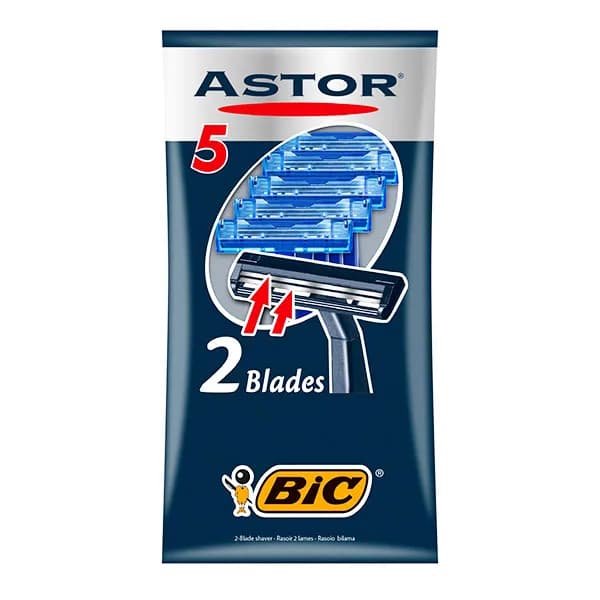 خود تراش بیک دو لبه آستور مدل astor بسته 5 عددی