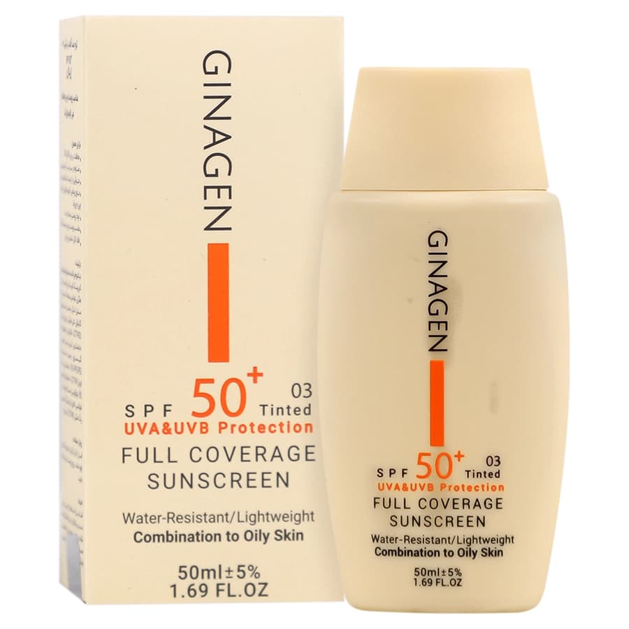 کرم ضد آفتاب رنگی03 پوست چرب SPF50 50 میلی لیتر ژیناژن