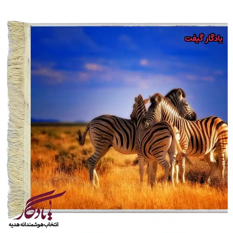 تابلو فرش ماشینی طرح حیوانات سه دوست کد h61 — تصویر ۲