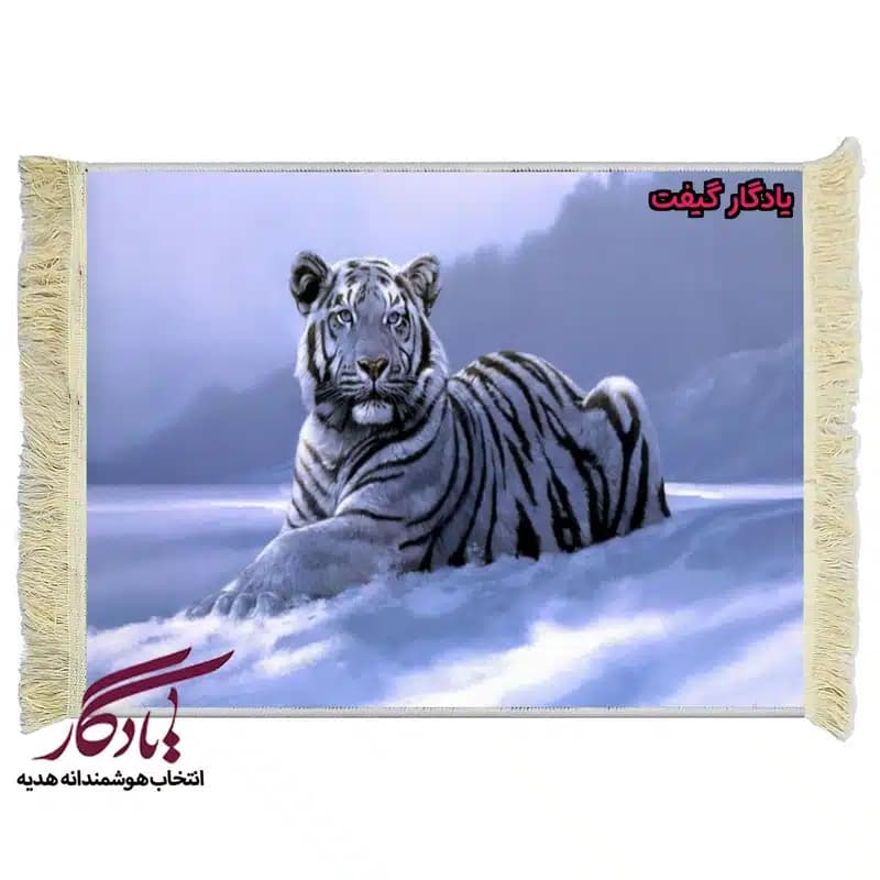تابلو فرش ماشینی طرح حیوانات پلنگ برفی کد h53