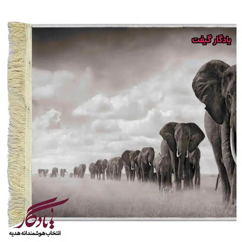 تابلو فرش ماشینی طرح حیوانات گله فیل ها کد h48 — تصویر ۲
