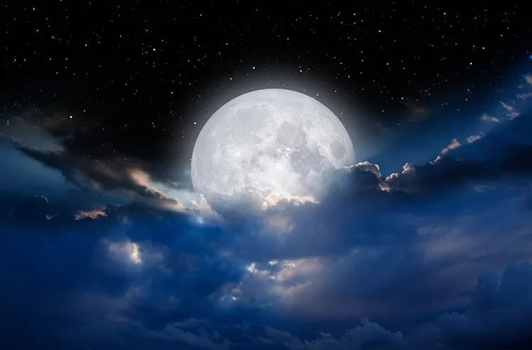 پوستر سه بعدی کهکشان طرح آسمان شب با ماه در ابرها — تصویر ۲