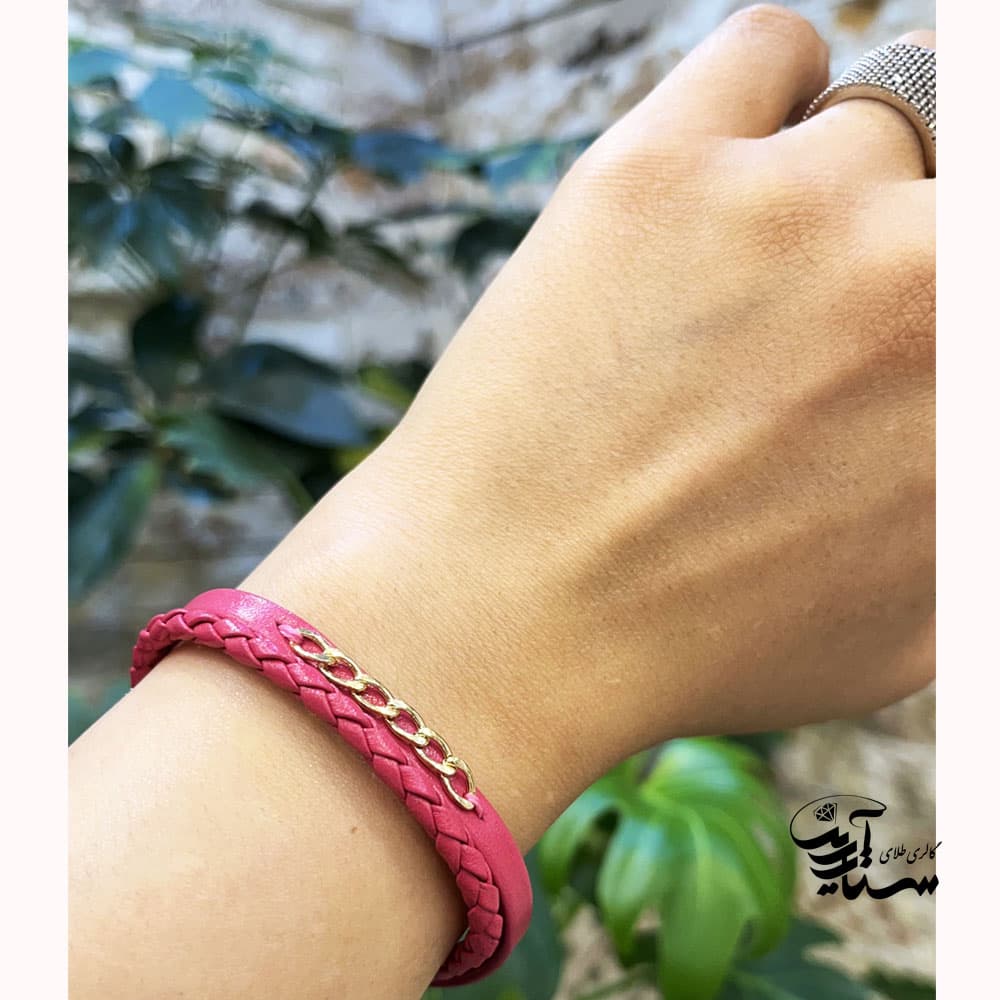 دستبند چرم و طلا زنانه کد 1127