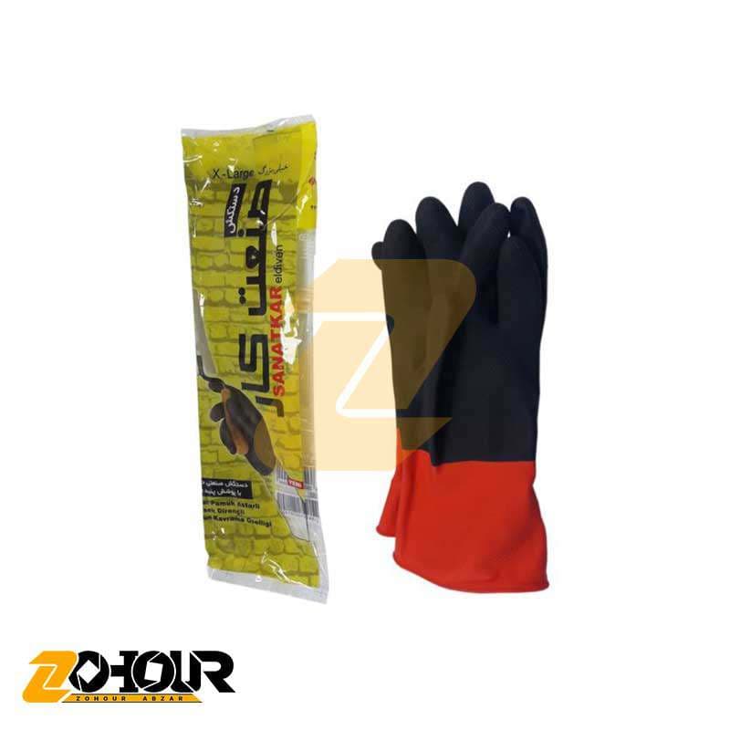 دستکش لاستیکی صنعت کار 2 لایه با پوشش پنبه سایز SANATKAR L — تصویر ۲