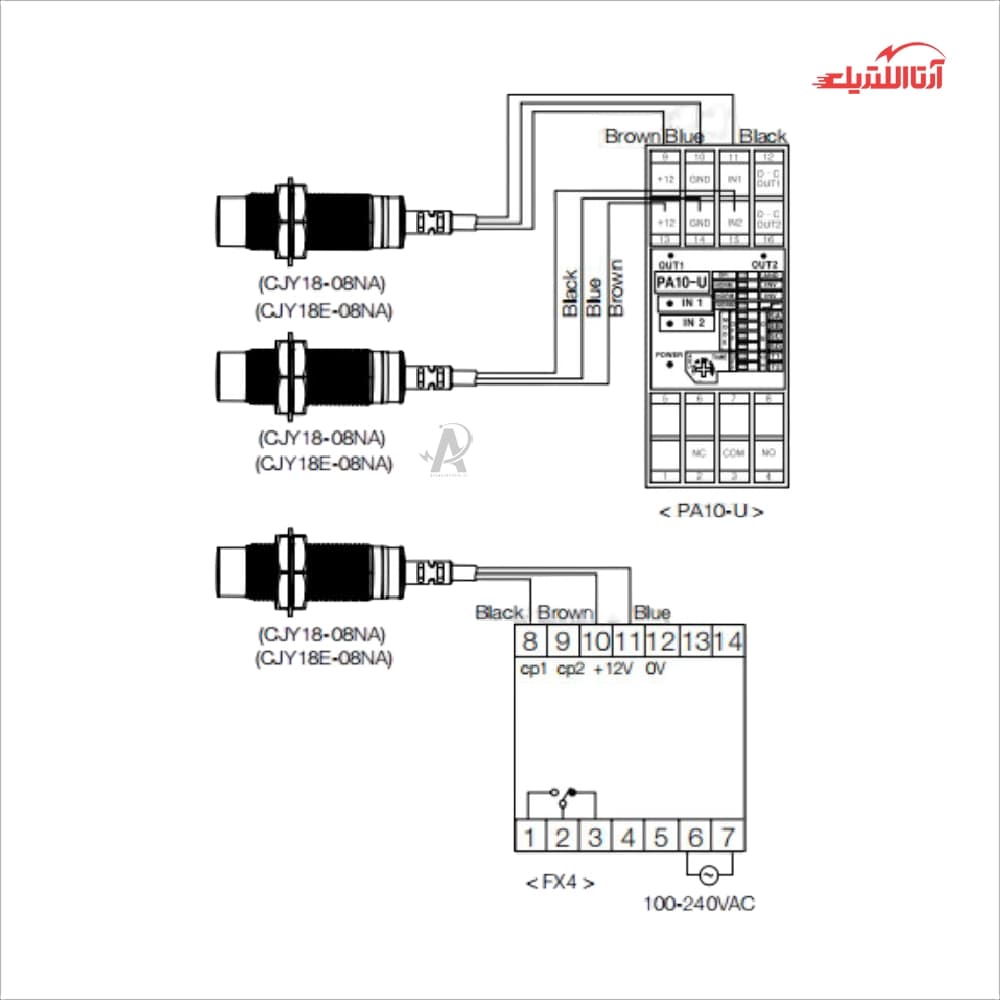سنسور القایی سر تخت 12mm کابلی3 سیم CNTD مدل CJY12E-02 — تصویر ۵