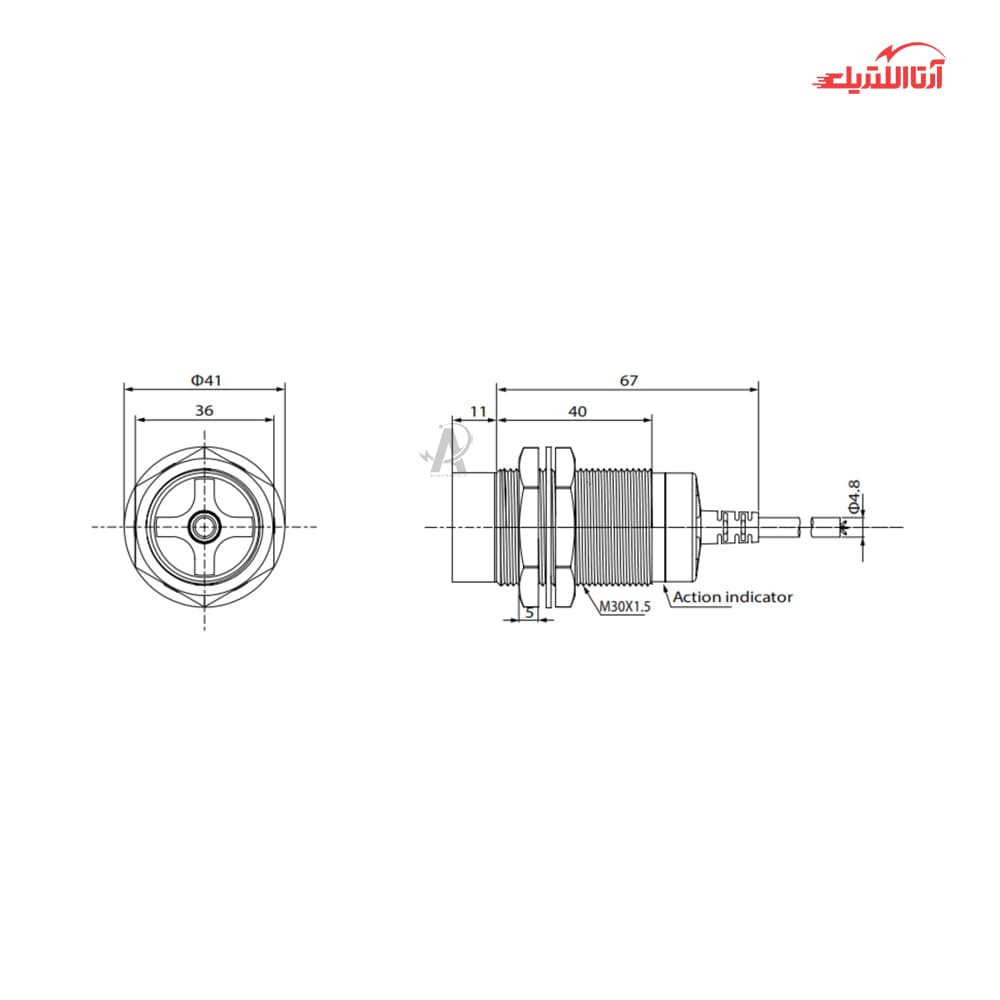 سنسور القایی سربلند 30mm کابلی 3 سیم CNTD مدل CJY30S-25 — تصویر ۳
