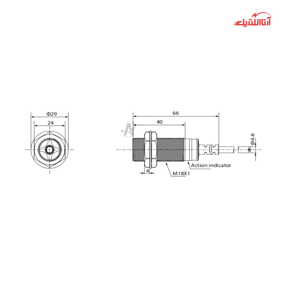 سنسور القایی سرتخت 18mm کابلی 3 سیم CNTD مدل CJY18E-05 — تصویر ۳