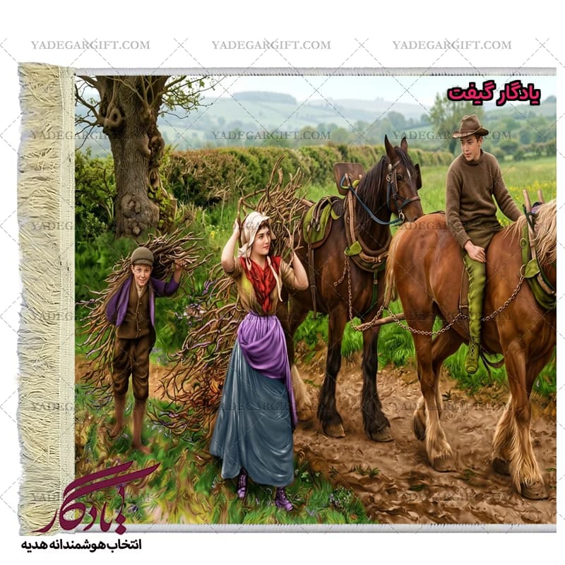 تابلو فرش ماشینی طرح فرانسوی دختر هیزم شکن کد f111 — تصویر ۲