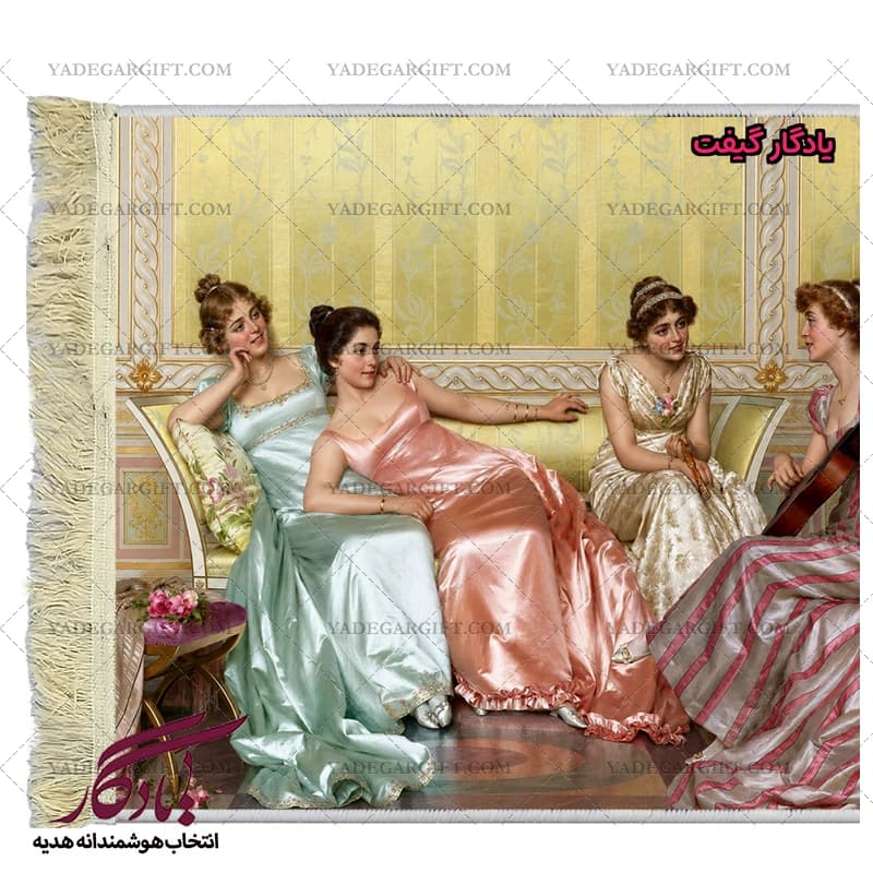 تابلو فرش ماشینی طرح فرانسوی عصر دخترانه کد f107 — تصویر ۲