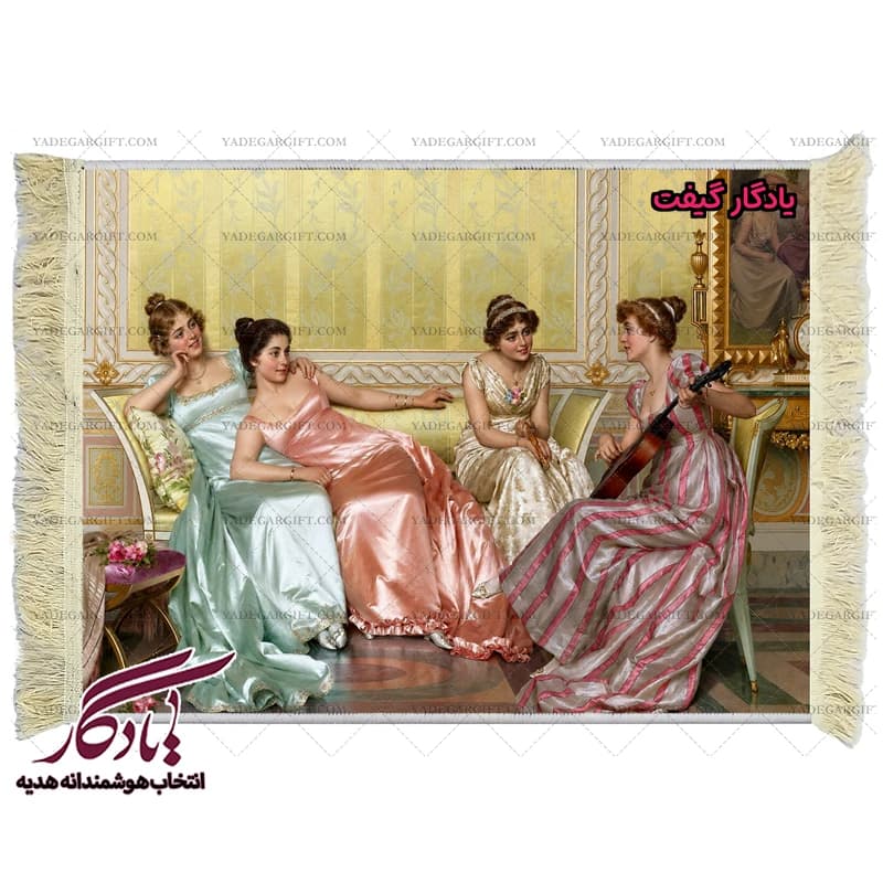 تابلو فرش ماشینی طرح فرانسوی عصر دخترانه کد f107