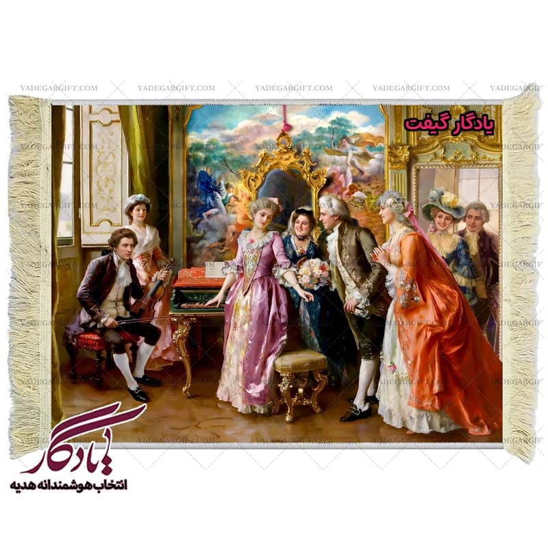 تابلو فرش ماشینی طرح فرانسوی خواستگاری دختر پیانیست کد f76