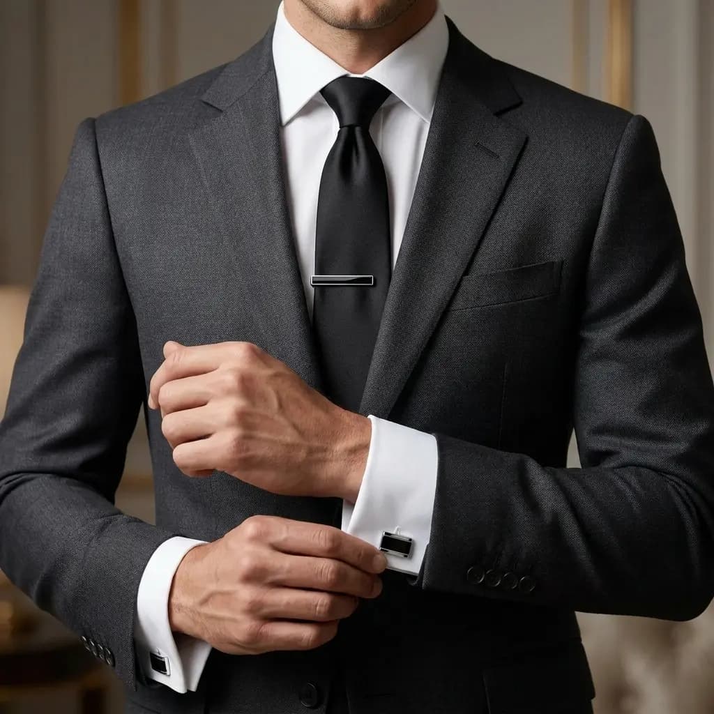 ست دکمه سردست و سنجاق کراوات طرح مستطیل برند Massimo Dutti — تصویر ۲