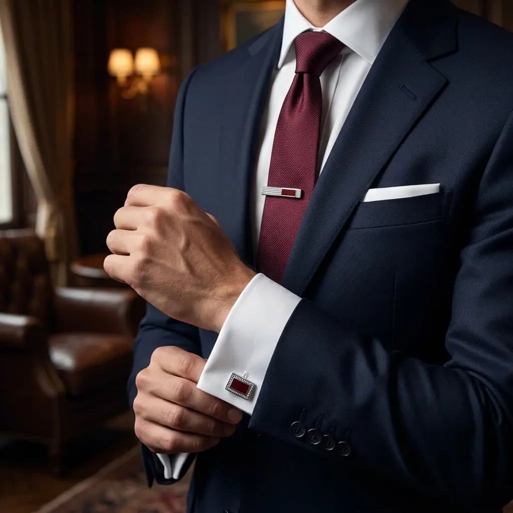 ست دکمه سردست و سنجاق کراوات طرح عاجدار برند Massimo Dutti — تصویر ۲